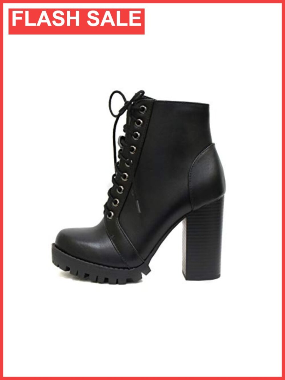 Lace Up Ankle Bootie Stacked Heel Side Zipper